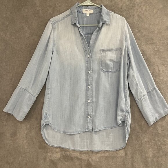 Cloth & Stone Button Down Shirt Womens Medium Light Blue Lyocell Pullover Top‎ - Picture 4 of 16